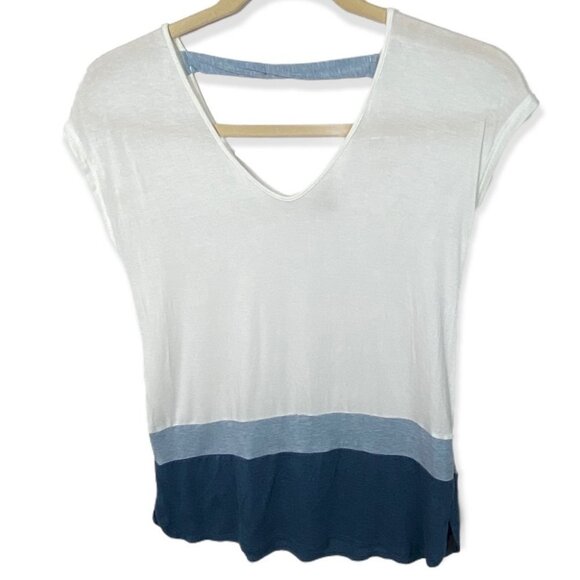 Anthropologie Bordeaux Luma Colorblock Blue White Tunic Top Size XS Stretch Boho - Picture 2 of 7